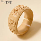 Acrylic Flower Charm Bangle Bracelet, Geometric Wide Cuff for Women