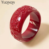 Acrylic Flower Charm Bangle Bracelet, Geometric Wide Cuff for Women