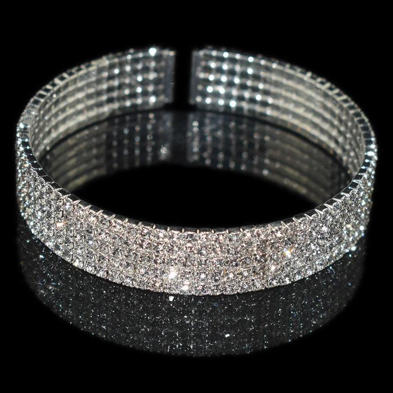 Crystal Charm Bangle Bracelet Adjustable Romantic Wedding Jewelry