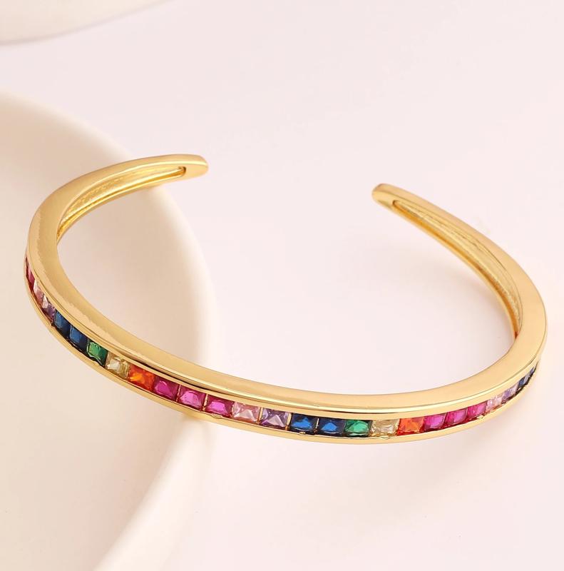 Rainbow CZ European Cuff Bangle Bracelet