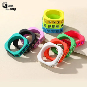 Colorful Resin Crystal Bangle Geometric Square Cuff Bracelet