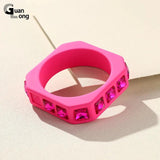Colorful Resin Crystal Bangle Geometric Square Cuff Bracelet