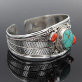 Boho Green Stone Bracelet Vintage Open Bangle for Women