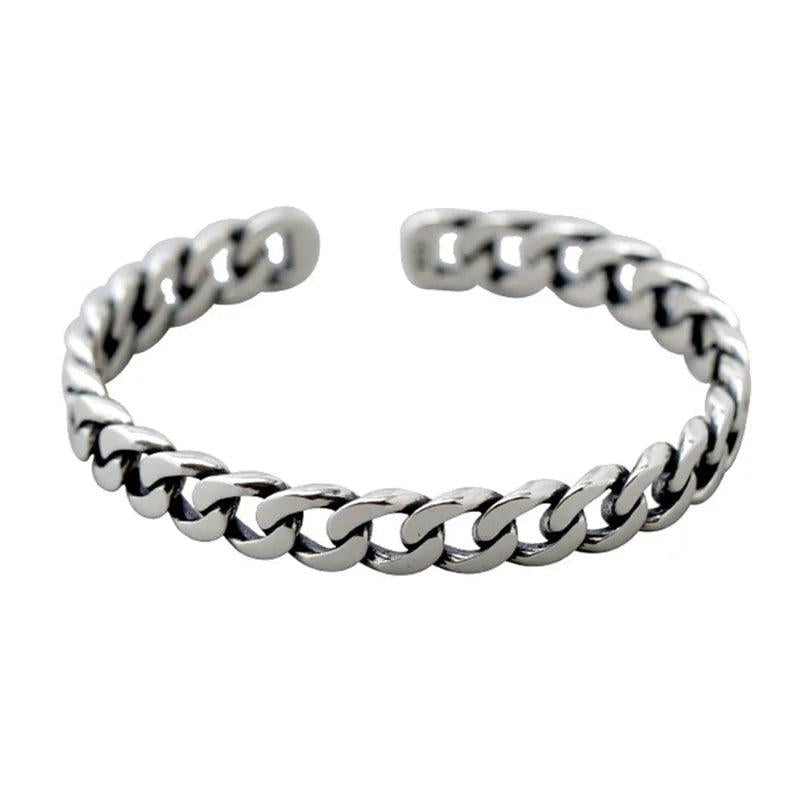 Foxanry Minimalist Silver Bracelet Vintage Punk Thai Silver Lock Chain Bangles