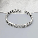 Foxanry Minimalist Silver Bracelet Vintage Punk Thai Silver Lock Chain Bangles