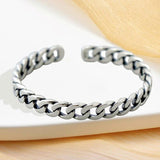 Foxanry Minimalist Silver Bracelet Vintage Punk Thai Silver Lock Chain Bangles