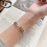 Foxanry Minimalist Silver Bracelet Vintage Punk Thai Silver Lock Chain Bangles