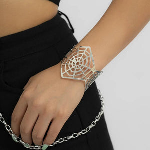 Spider Bangle Silver Wide Halloween Punk Bracelet for Men Women