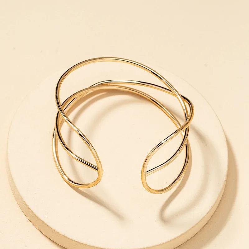 Metal Line Dorado Cuff Bangles for Women Silver Bracelets