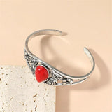 Vintage Women Bracelet Bangle Red Stone Hollow Geometric Wrist Bracelet