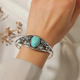 Vintage Women Bracelet Bangle Red Stone Hollow Geometric Wrist Bracelet
