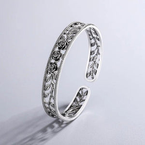 Retro Rose Leaf Hollow Bracelets Silver Plated Jewelry TYB119