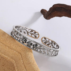 Retro Rose Leaf Hollow Bracelets Silver Plated Jewelry TYB119
