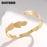 Feather Bangle Bracelet for Women Girl Stainless Steel Cuff Jewelry