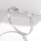 Feather Bangle Bracelet for Women Girl Stainless Steel Cuff Jewelry