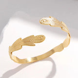 Feather Bangle Bracelet for Women Girl Stainless Steel Cuff Jewelry