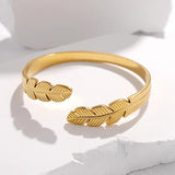 316L Stainless Steel Feather Cuff Bracelet For Women Girl