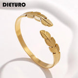 316L Stainless Steel Feather Cuff Bracelet For Women Girl