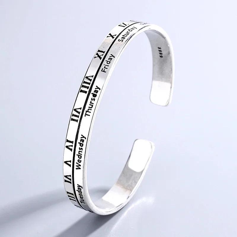 Roman Numeral Bracelet Silver Plated English Alphabet Opening Bangle
