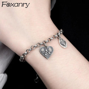 Foxanry Silver Angel LOVE Heart Bracelet for Women