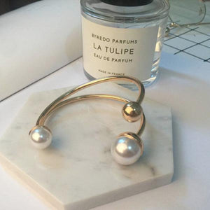 Geometric Asymmetry Pearl Double Layer Opening Adjustable Bangle