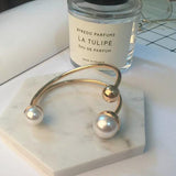 Geometric Asymmetry Pearl Double Layer Opening Adjustable Bangle