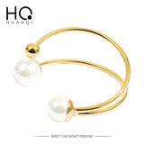 Geometric Asymmetry Pearl Double Layer Opening Adjustable Bangle