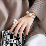 Geometric Asymmetry Pearl Double Layer Opening Adjustable Bangle