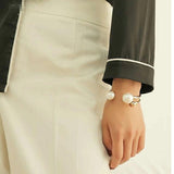 Geometric Asymmetry Pearl Double Layer Opening Adjustable Bangle