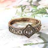 Vintage Bangle Cuff Bracelet Grey Crystal Flower Banquet Jewelry