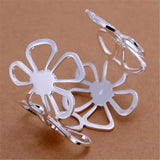 Hot Big Flower Wide Bangle 925 Silver Bracelet for Women Adjustable