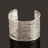 Silver Multi-Layer Metal Wires Open Bangle Cuff Bracelet