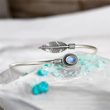 Vintage Silver Feather Moonstone Ladies Bracelet
