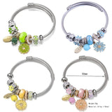 Adjustable Stainless Steel Daisy Charms Bangle Bracelet for Women Men