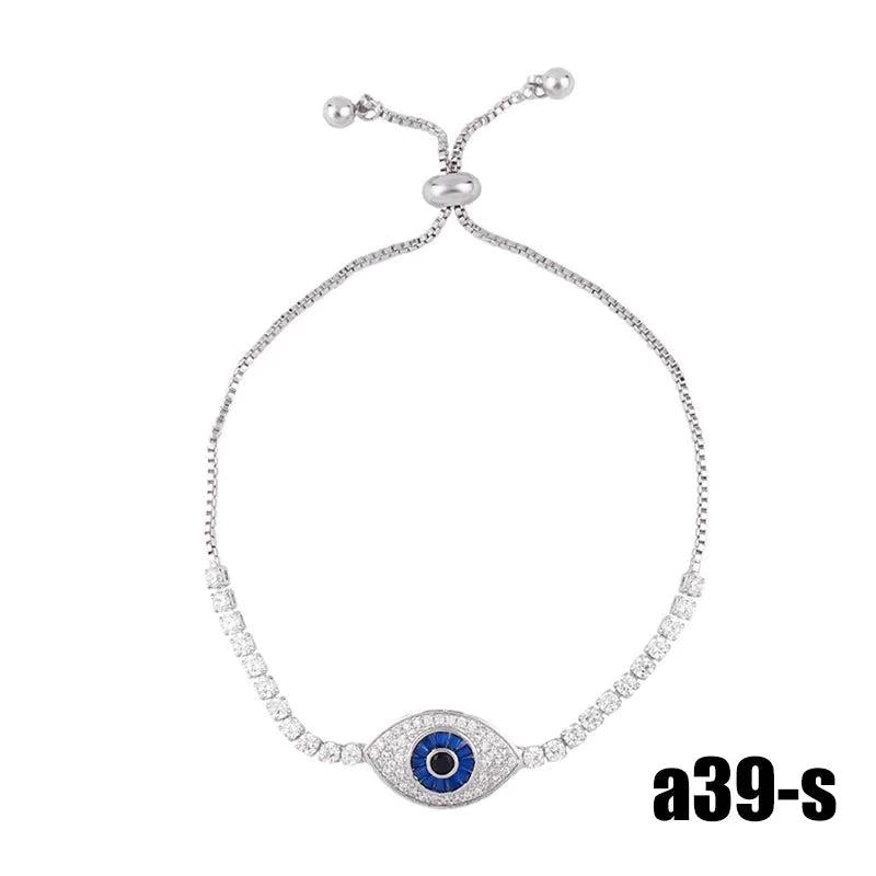 Rainbow Evil Eye Bracelet Copper Zircon Crystal Vintage Wedding Jewelry
