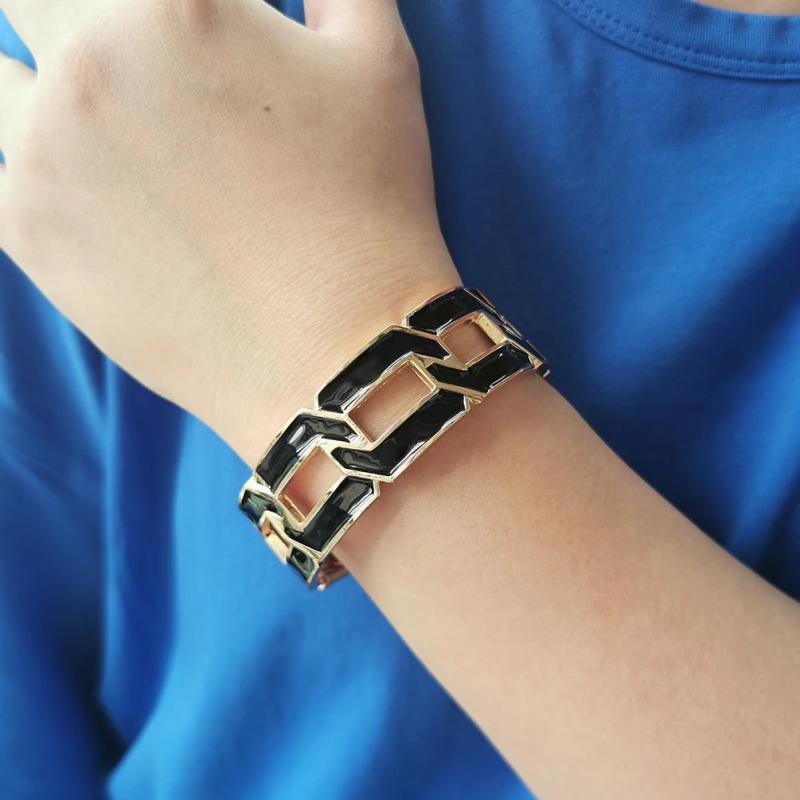 Alloy Cuff Bracelets Statement Oil-spot Glaze Chunky Oval Bangle