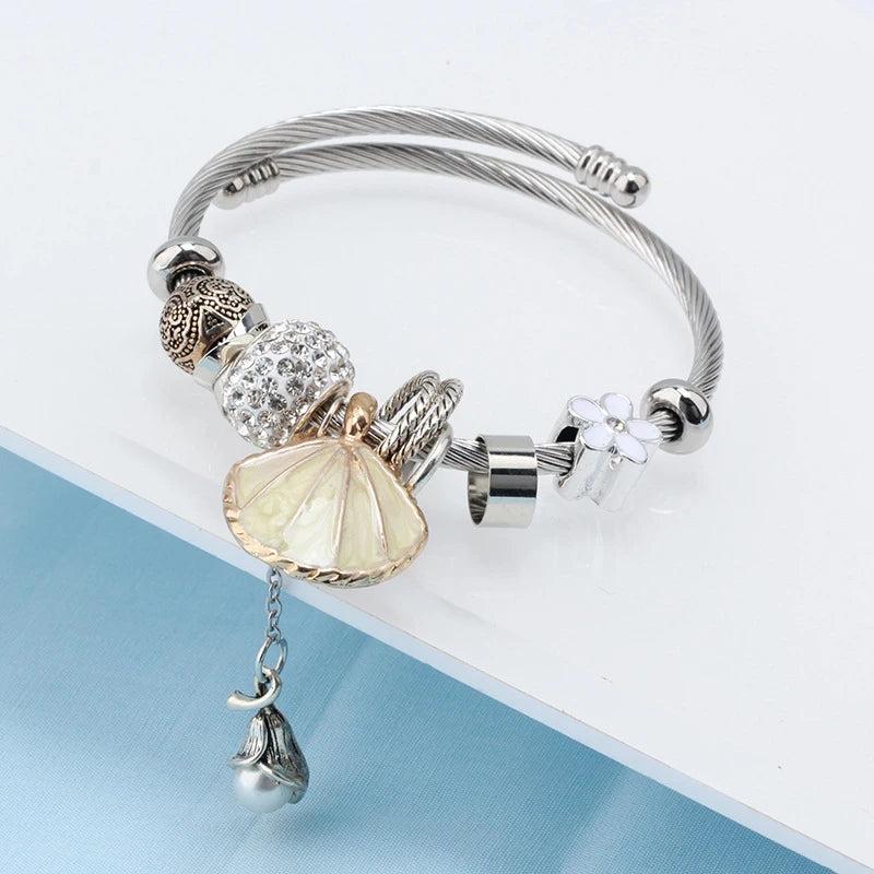 DIY Shell Bracelet Pink Glass Beads Jewelry Making