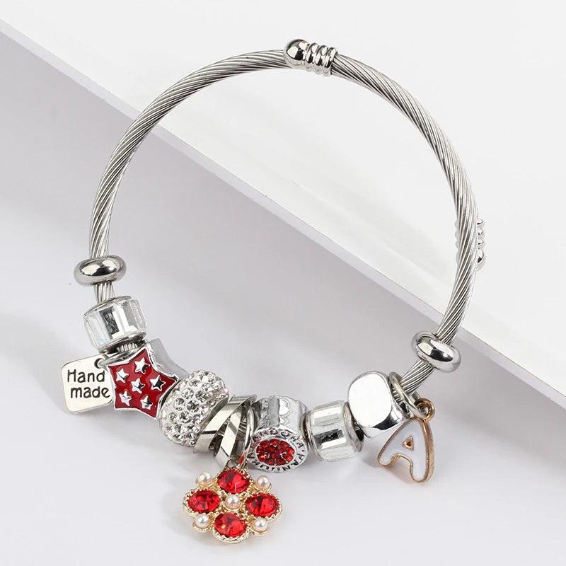 Pink Beaded Stainless Steel Bracelet for Women