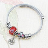 Pink Beaded Stainless Steel Bracelet for Women