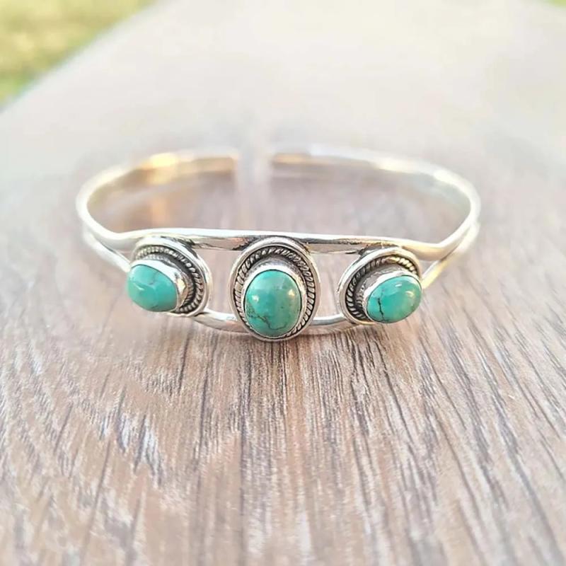 Green Stones Opening Bracelet Retro Style Female Accessories
