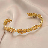 316L Stainless Steel Women Bangle Vintage Leaf Shape Silver Retro Style
