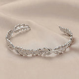 316L Stainless Steel Women Bangle Vintage Leaf Shape Silver Retro Style