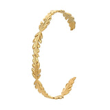 316L Stainless Steel Women Bangle Vintage Leaf Shape Silver Retro Style