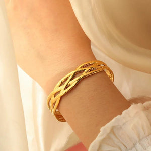 Stainless Steel Weave Bracelet Femme Engagement Jewelry Open Cuff