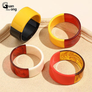GongLong Resin Acrylic Round Women's Bangles Wide Bracelet Cuff Jewelry