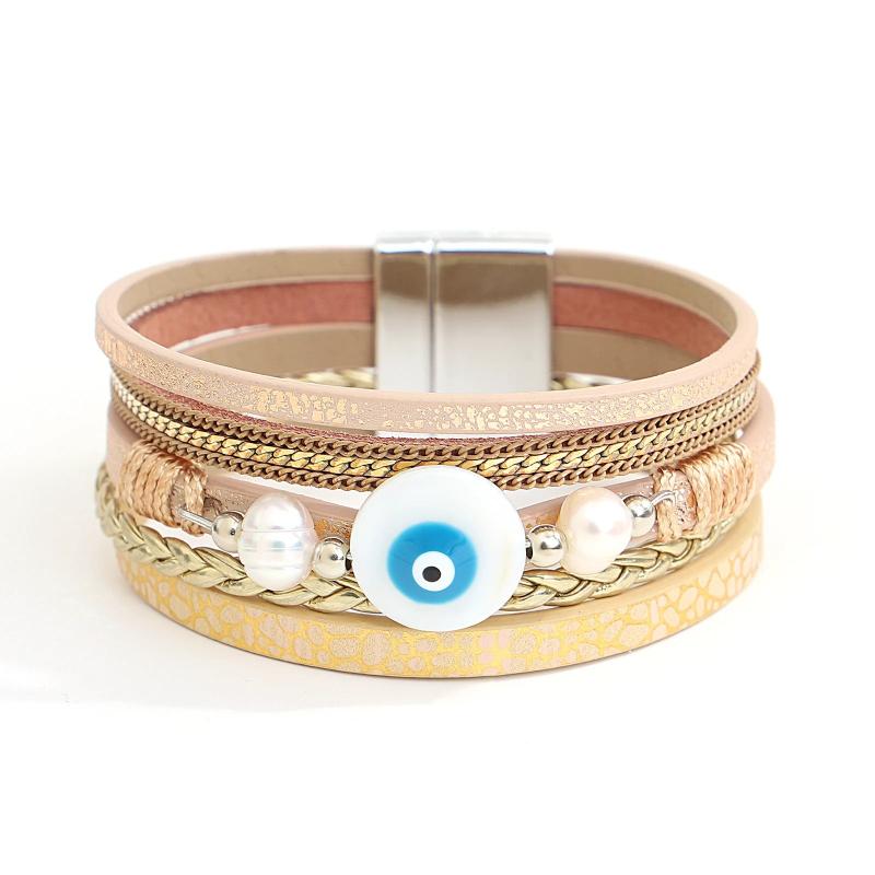 Boho Evil Eye Leather Bracelet Women Statement Braided Wrap Ethnic Jewelry