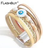 Boho Evil Eye Leather Bracelet Women Statement Braided Wrap Ethnic Jewelry