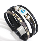Boho Evil Eye Leather Bracelet Women Statement Braided Wrap Ethnic Jewelry