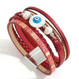 Boho Evil Eye Leather Bracelet Women Statement Braided Wrap Ethnic Jewelry
