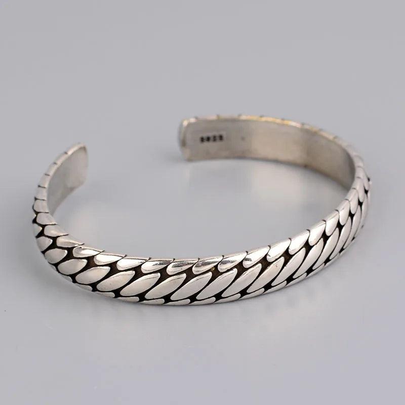 Engraved Tire Pattern Bracelet Thai Silver Hand Jewelry Hip-hop Charm